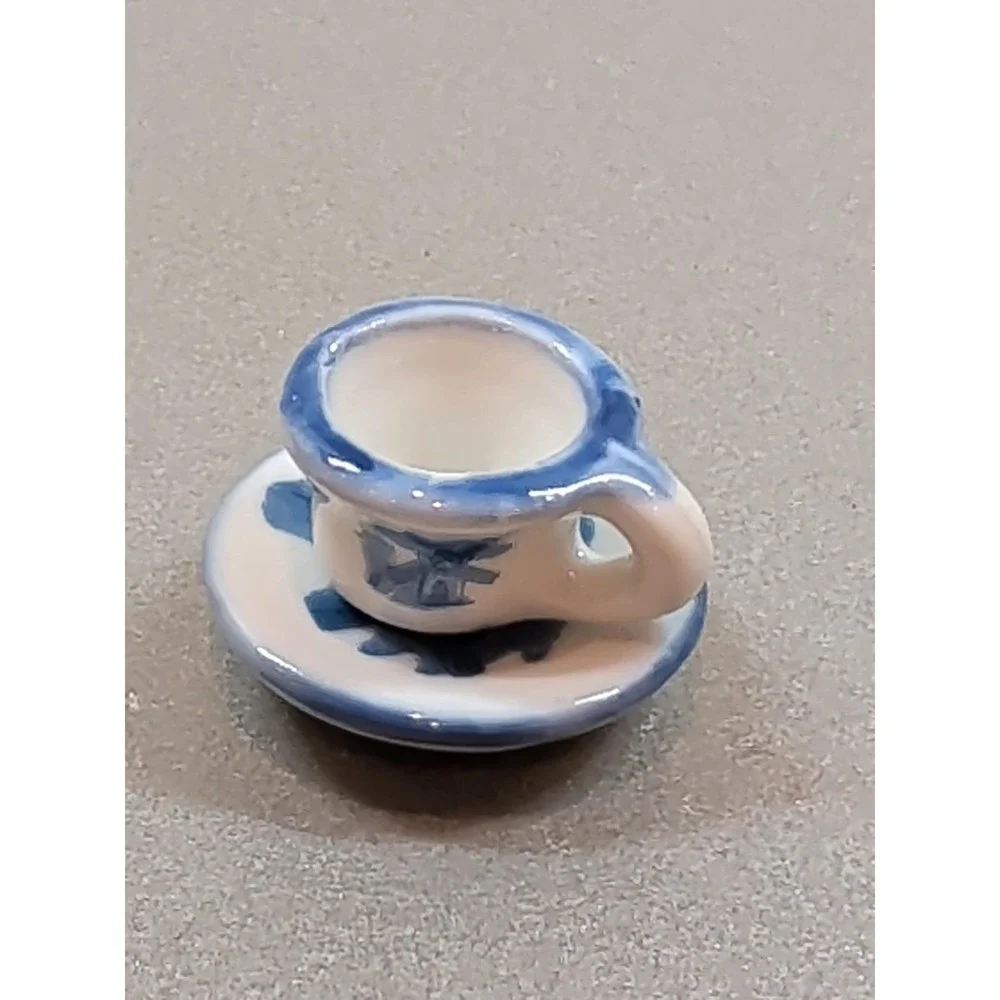 Vintage Miniature Windmill Tea Set 6 Piece Porcelain Dollhouse Nobel Hall Blue